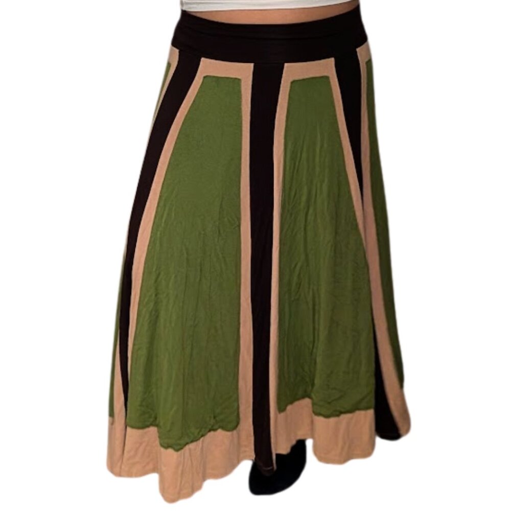 Vintage Low Rise Y2K Green and Brown Boho Maxi Skirt - Picture 2 of 4